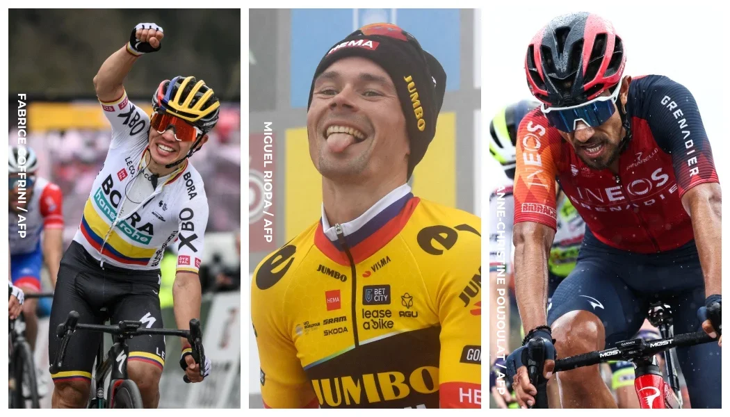 Sergio Higuita, Primoz Roglic y Daniel Felipe Martínez.