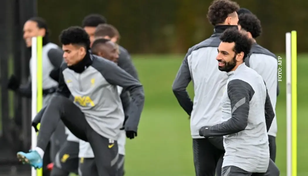 Luis Díaz y Mohamed Salah entrenando en Liverpool