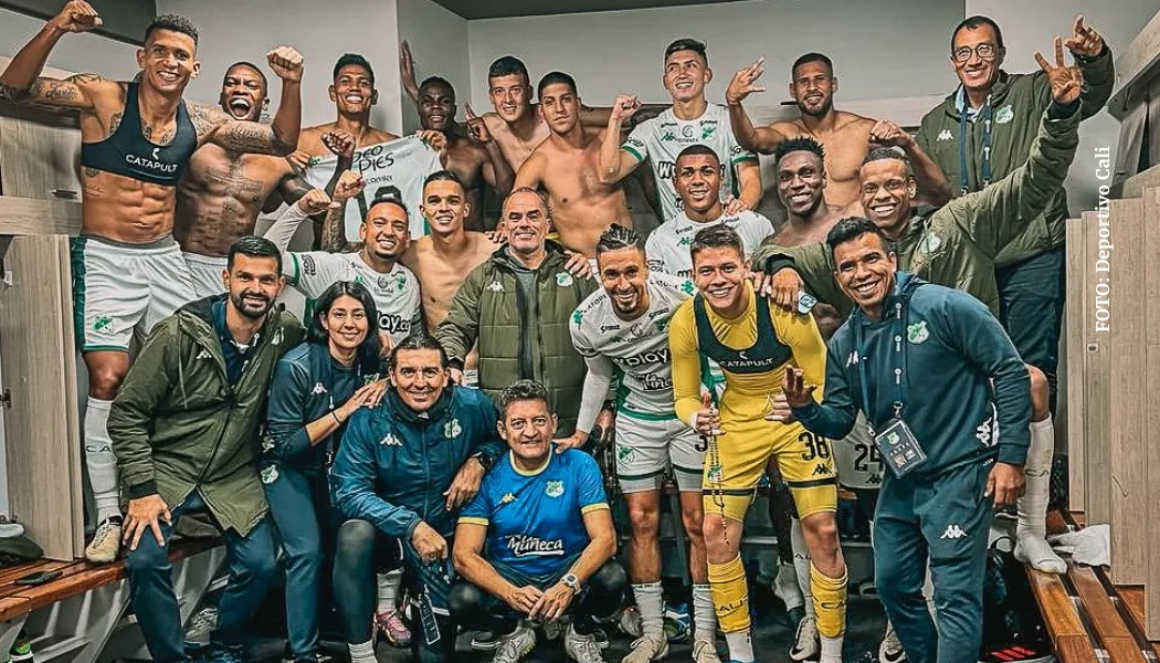 Deportivo Cali festejando el triunfo