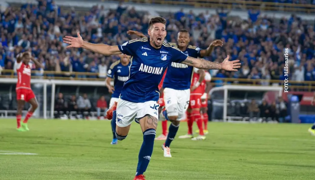 Santiago Giordana tras su gol ante Santa Fe