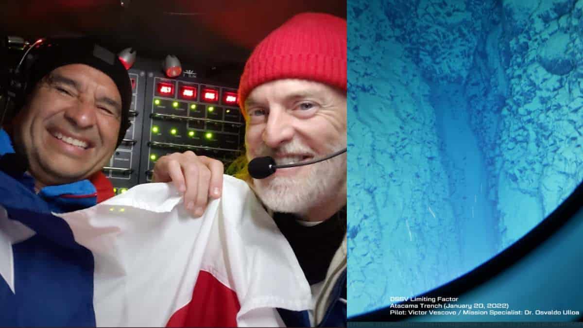 Osvaldo Ulloa y Víctor Vescovo durante la exploración en la fosa de Atcama