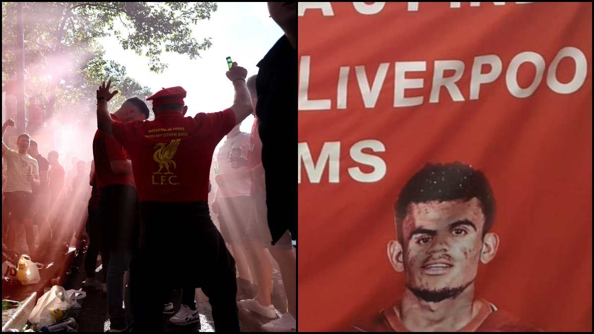 Bandera ofensiva de los hinchas del Liverpool a Colombia