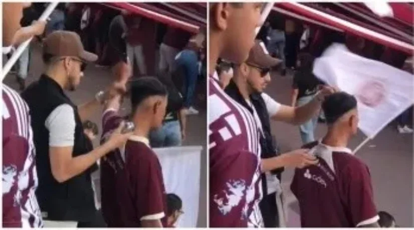 Hincha de Lanús trabaja como barbero durante los partidos de fútbol