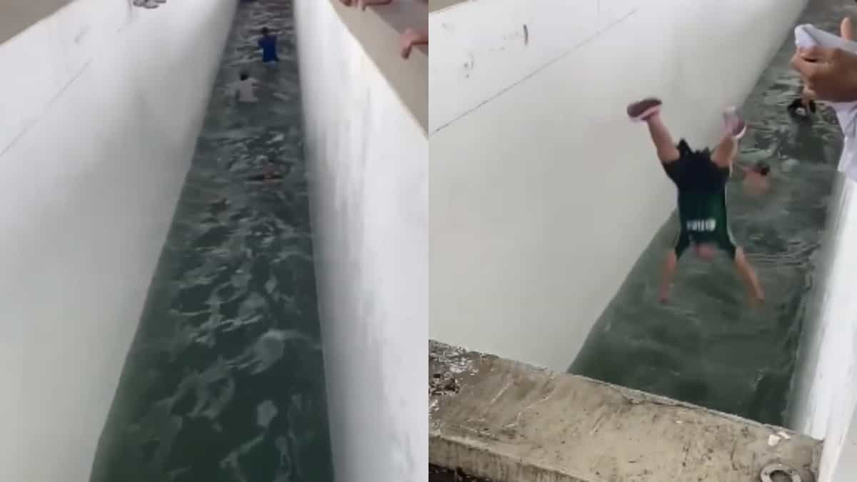Foto: Captura del video. Jóvenes en Cali tomaron estación del MIO como piscina.
