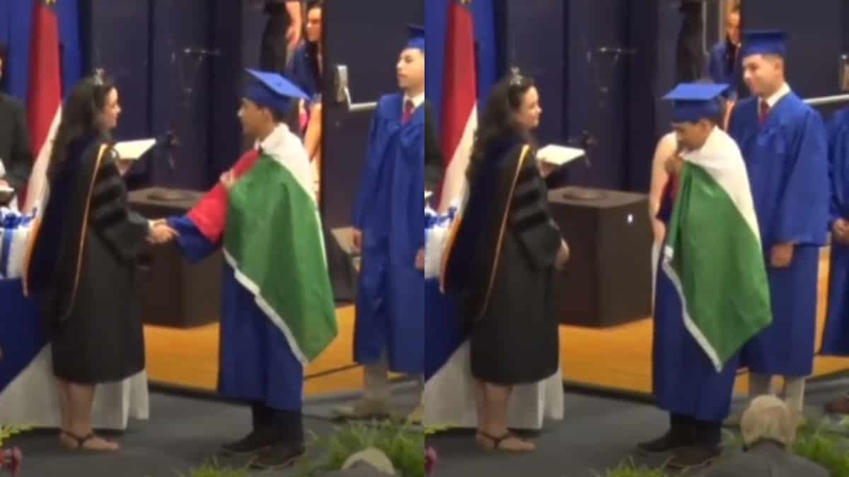 Joven no pudo recibir su diploma por asistir al grado con la bandera de su país.