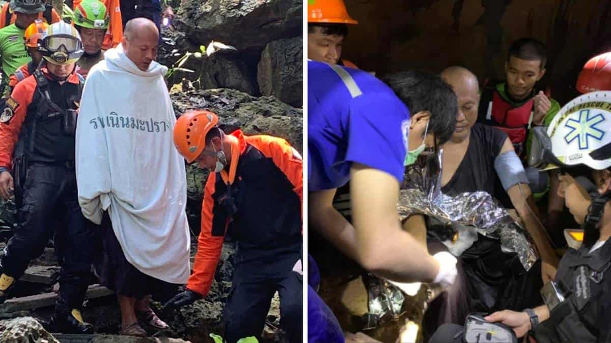 Monje budista entró a una cueva para meditar y duró cuatro días atrapado
