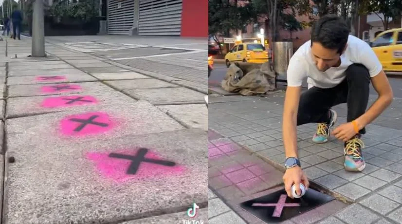 En Bogotá pintan baldosas sueltas para evitar salpiques
