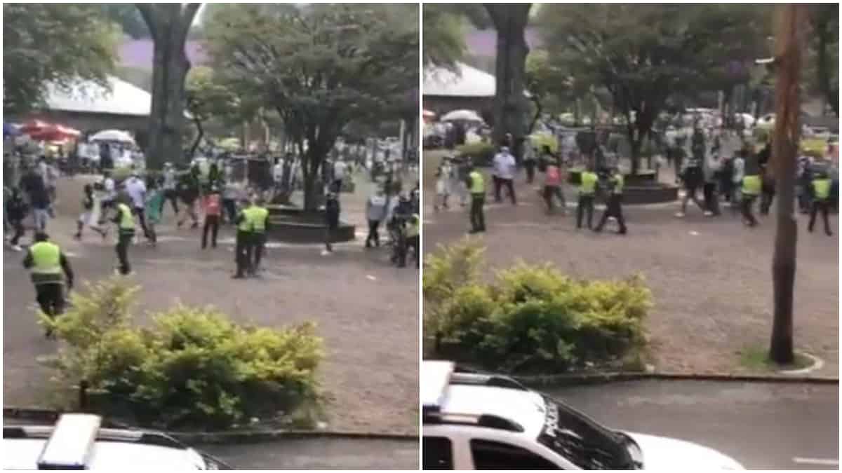 Foto: Captura de pantalla. Hinchas de Nacional se enfrentaron con la policía afuera del Atanasio