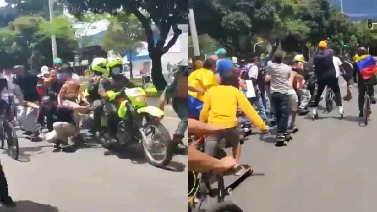 Video de policías remolcando a grupo de jóvenes en Medellín se vuelve viral
