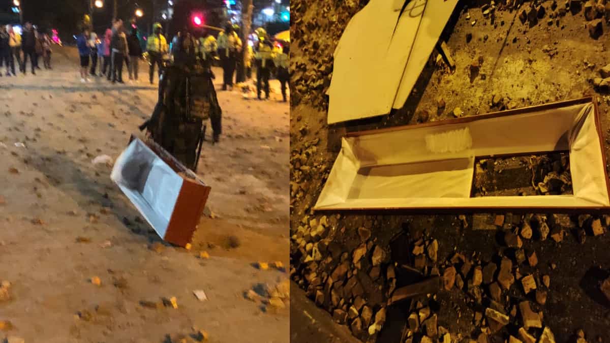 Foto: Personería de Bogotá Vándalos robaron ataúdes para usarlos como escudos en protestas y confrontaciones con la Policía en Bogotá