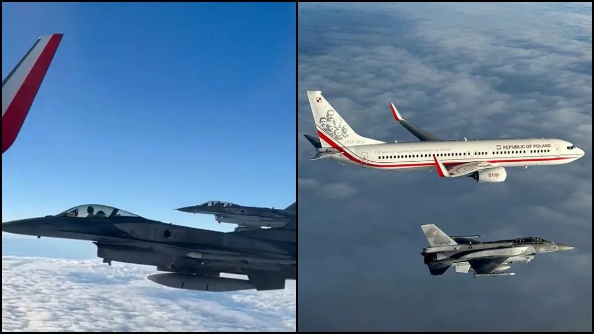 Selección de Polonia escoltada por aviones de Guerra