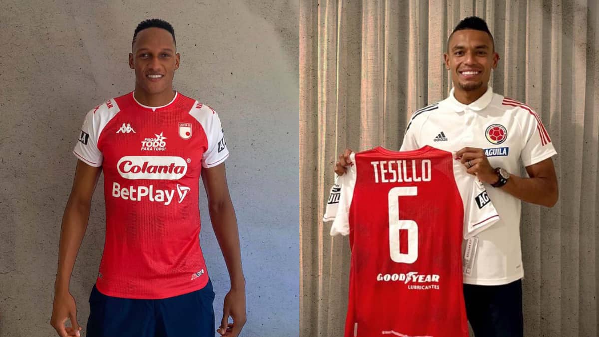 Yerry Mina y William Tesillo lucieron la camiseta de Santa Fe