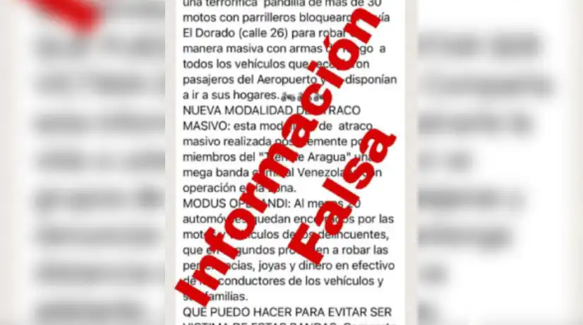 Fact check: información de atraco masivo cometido por pandilla en moto cerca de El Dorado, es falsa