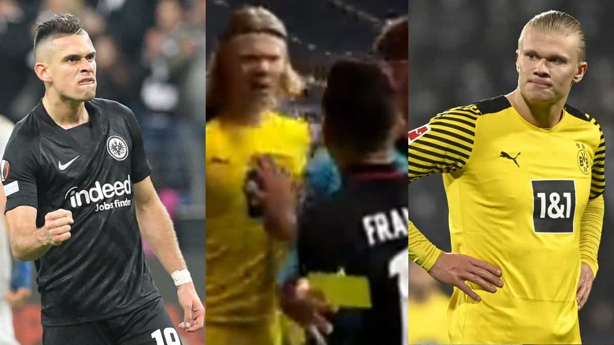 Santos Borré y Erling Haaland en el partido Frankfurt vs Dortmund