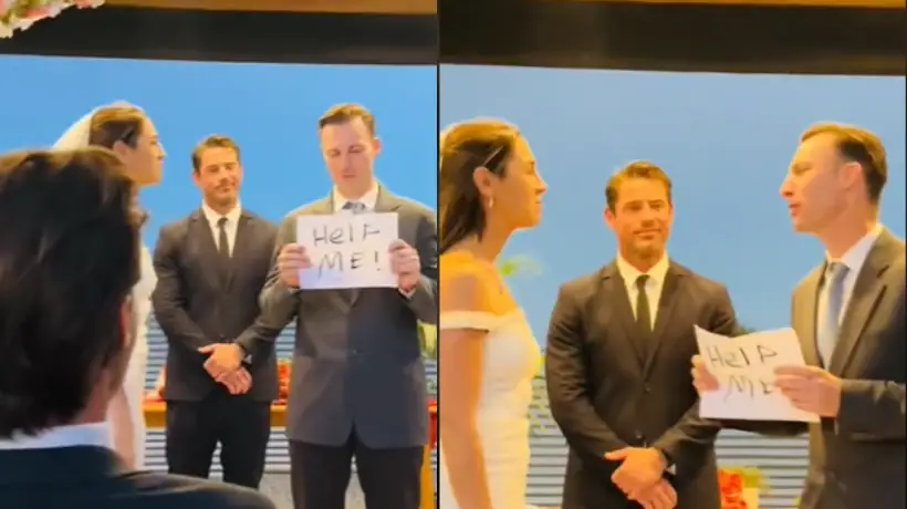 "¡Ayúdenme!": hombre recibió mar de críticas por hacerle una pesada broma a su novia durante su boda