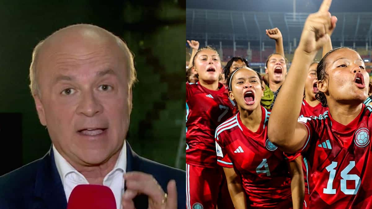 Carlos Antonio Vélez, comentarista del Canal RCN, y el festejo de las futbolistas colombianas.