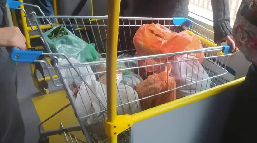 Viajaron con carro de supermercado en Transmilenio