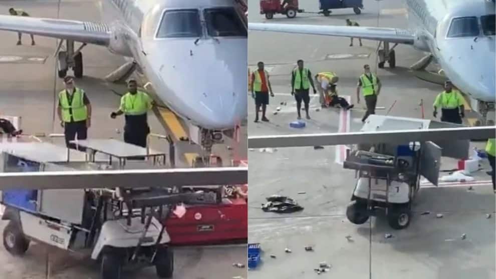 Carro de carga se salió de control en un aeropuerto y por poco causa un desastre