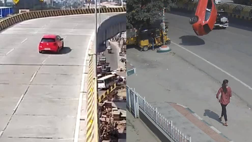 VIDEO: un carro excede la velocidad y sale volando desde un puente