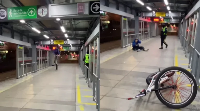Ciclista se hace viral en las redes sociales por golpearse en Transmilenio