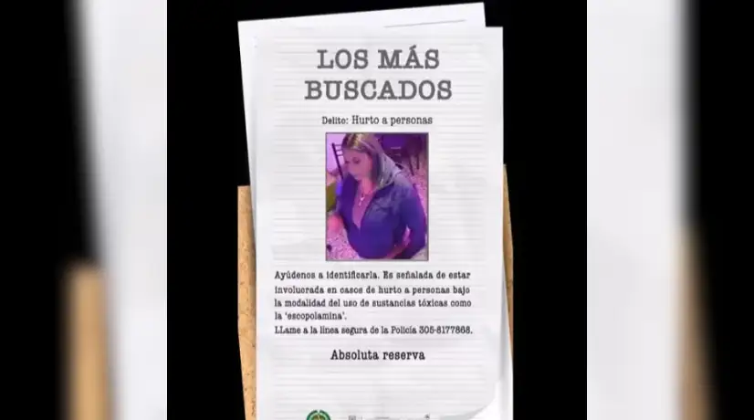 Revelan identidad de la mujer más buscada por usar escopolamina para robar en Bogotá