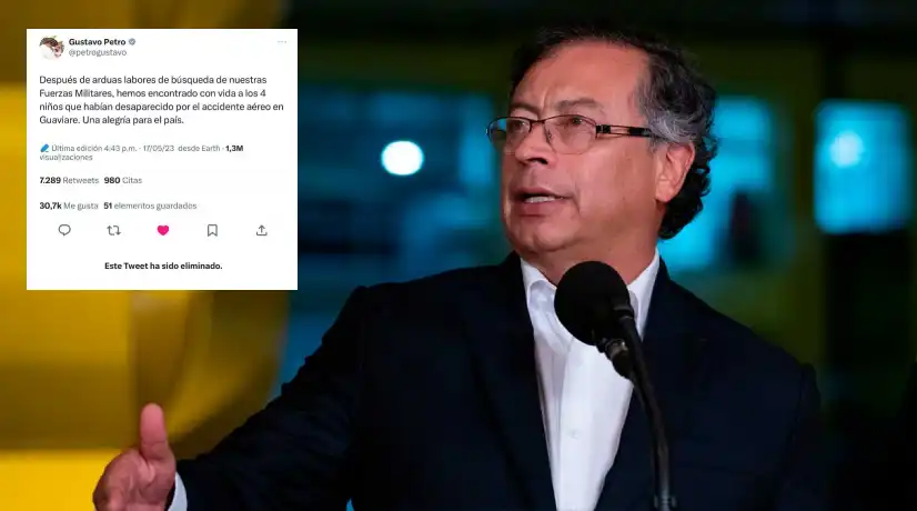 El presidente Gustavo Petro borró trino en donde confirmó hallazgo con vida de niños desaparecidos en el Guaviare