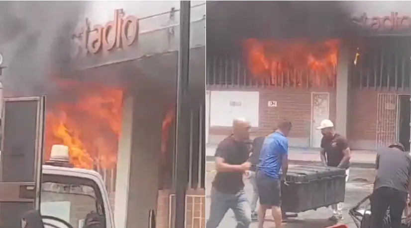 Fuerte incendio en el estadio Polideportivo Sur de Envigado; bomberos lucharon contra la emergencia