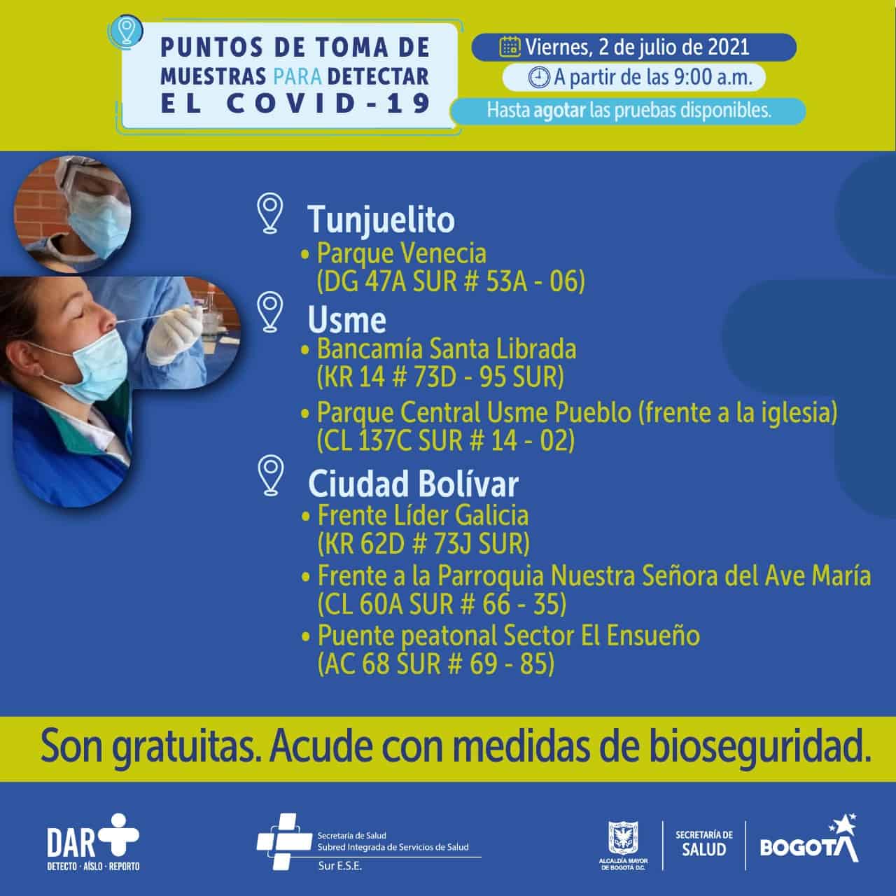 Pruebas covid Bogotá gratis