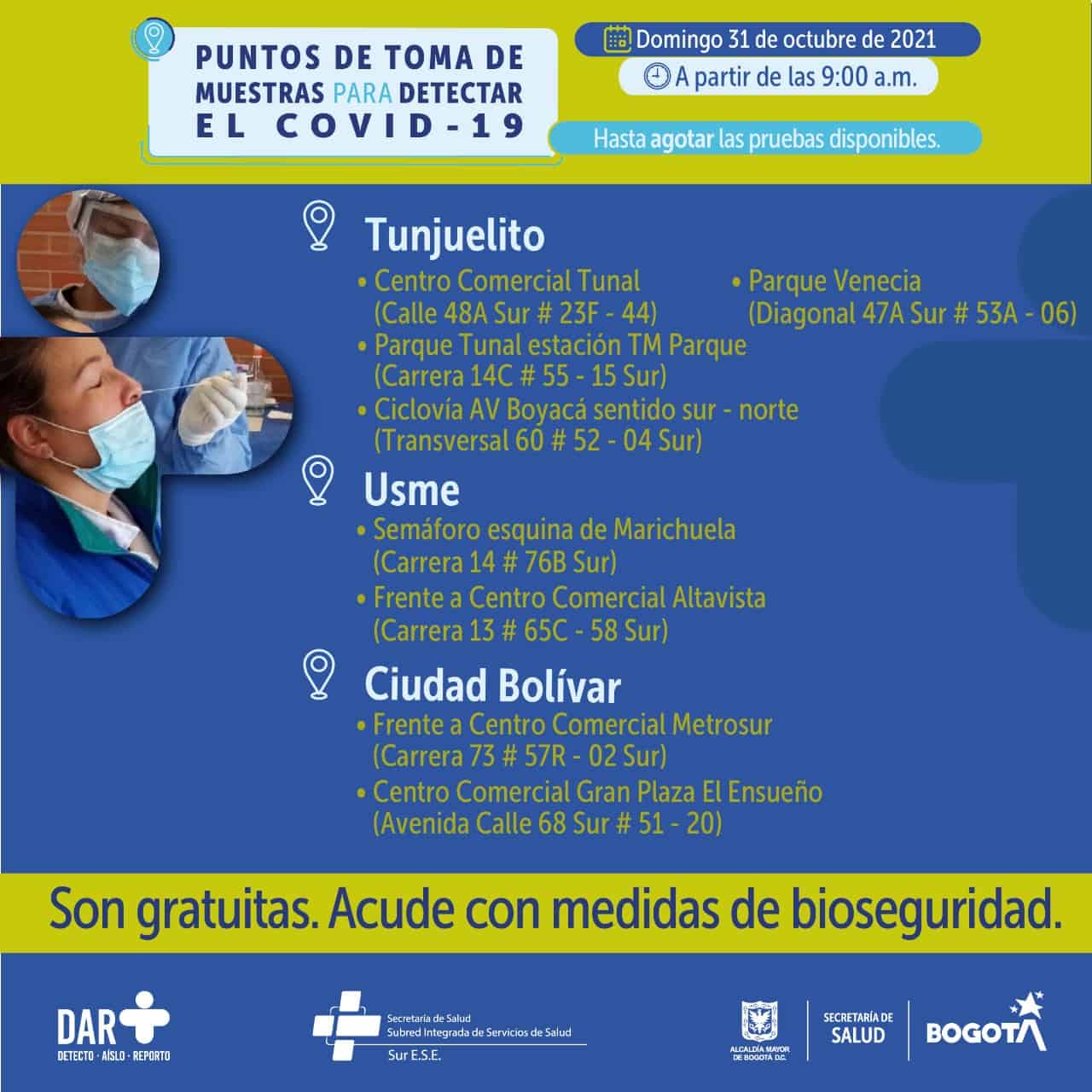 Pruebas covid Bogotá gratis