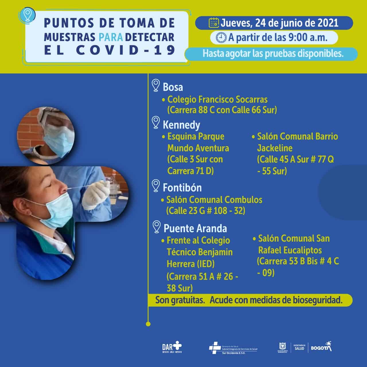 Pruebas covid gratis en Bogotá