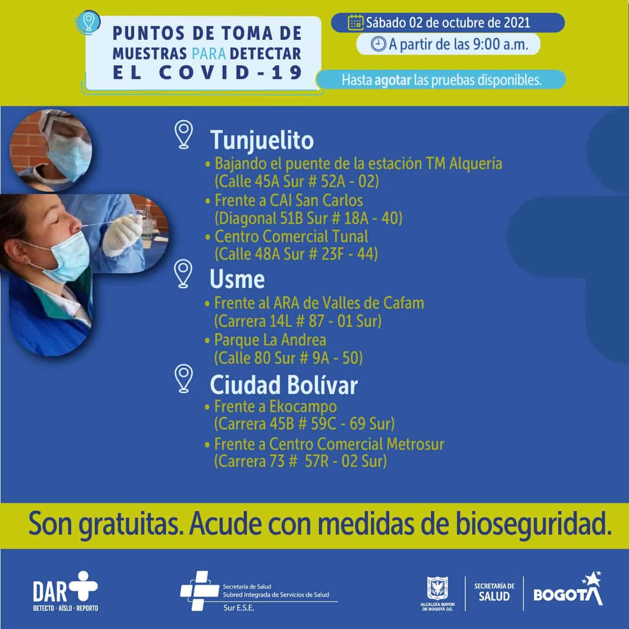 Pruebas covid Bogotá gratis