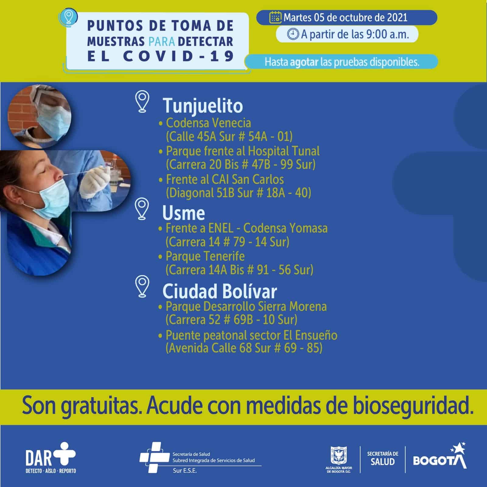 Pruebas covid Bogotá gratis