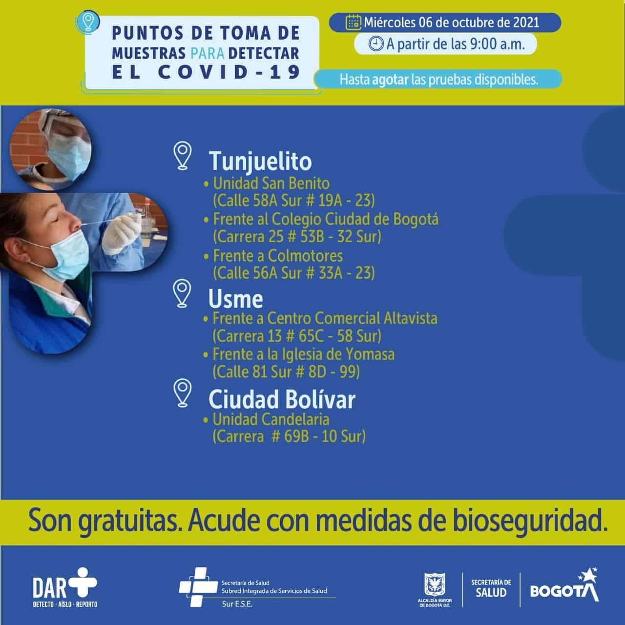 Pruebas covid Bogotá gratis