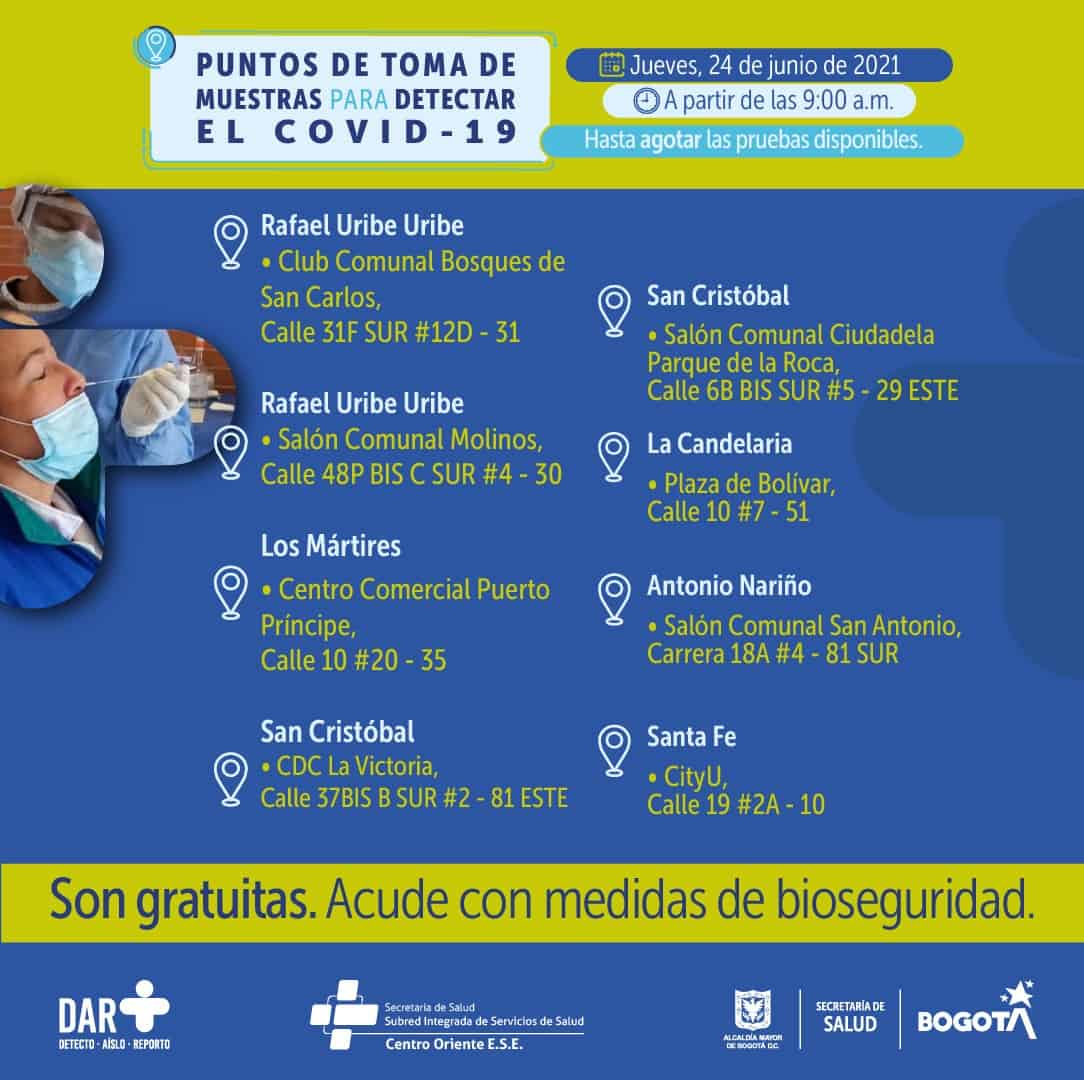 Pruebas covid gratis en Bogotá