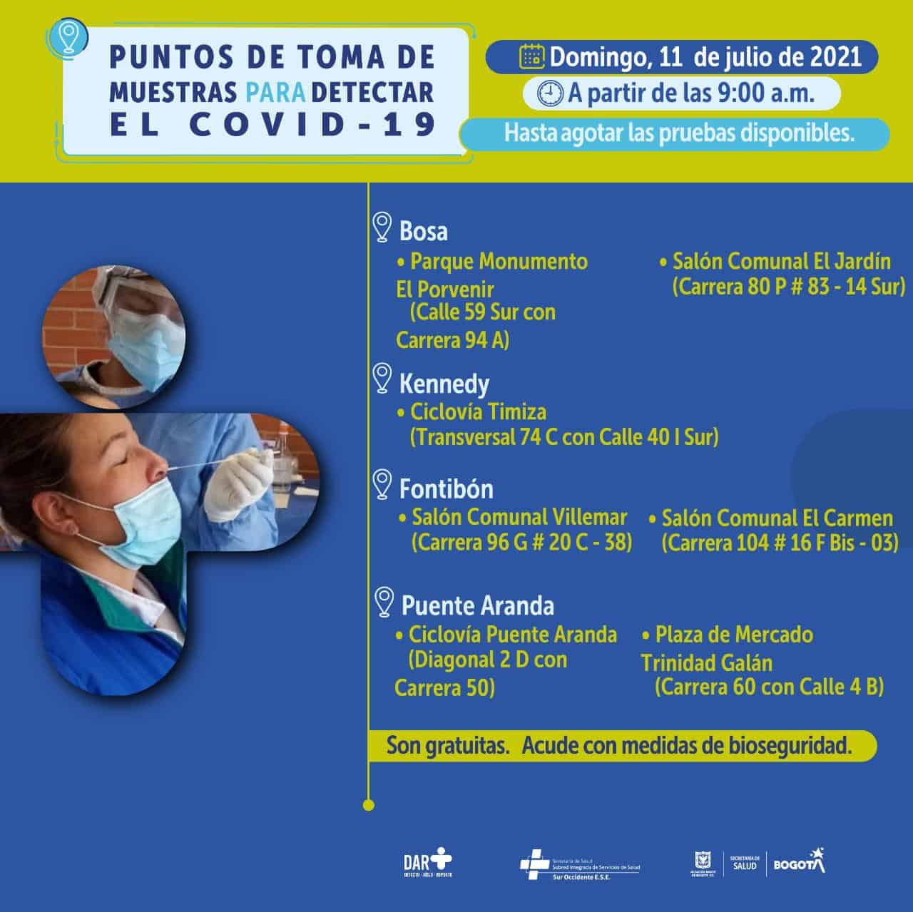Pruebas covid gratis en Bogotá