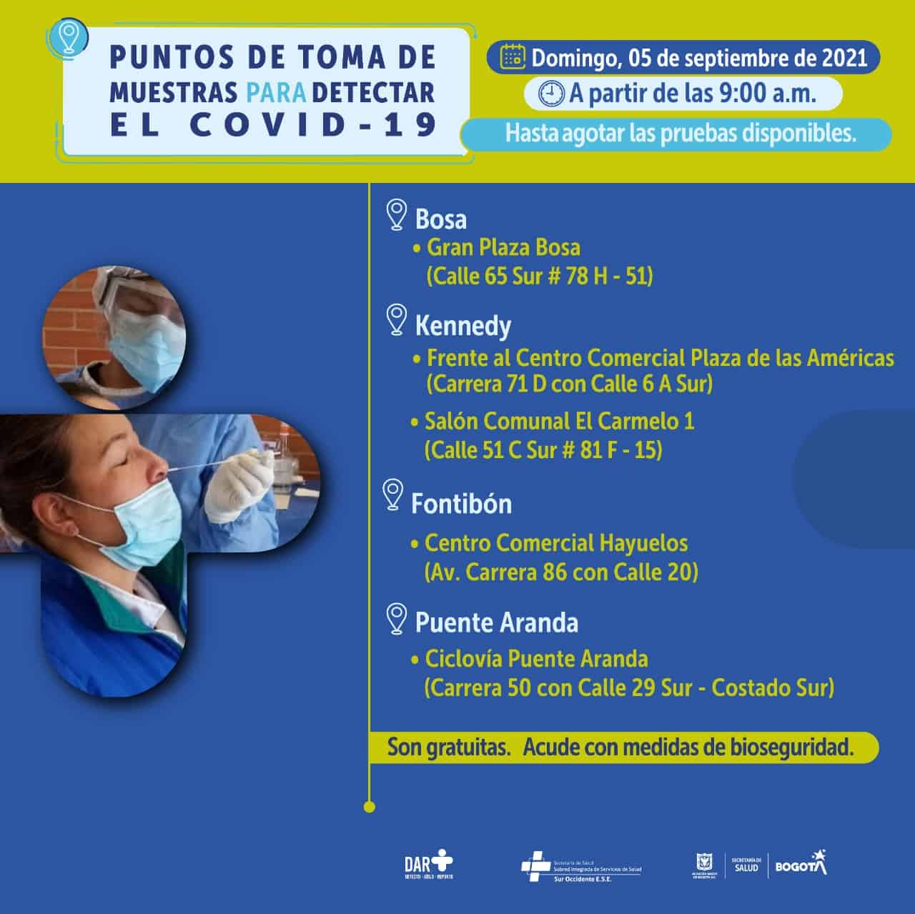 Pruebas covid gratis en Bogotá