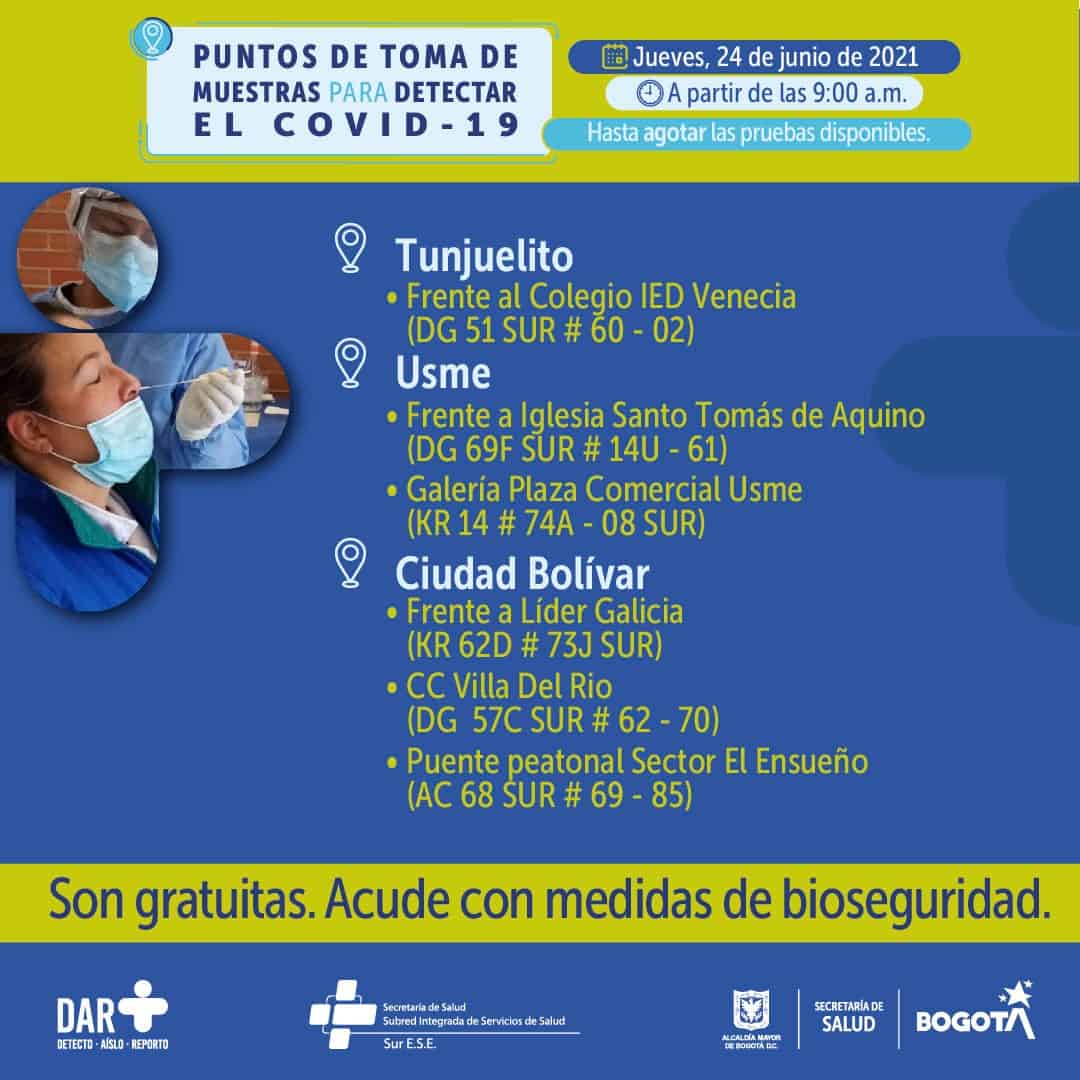 Pruebas covid gratis en Bogotá