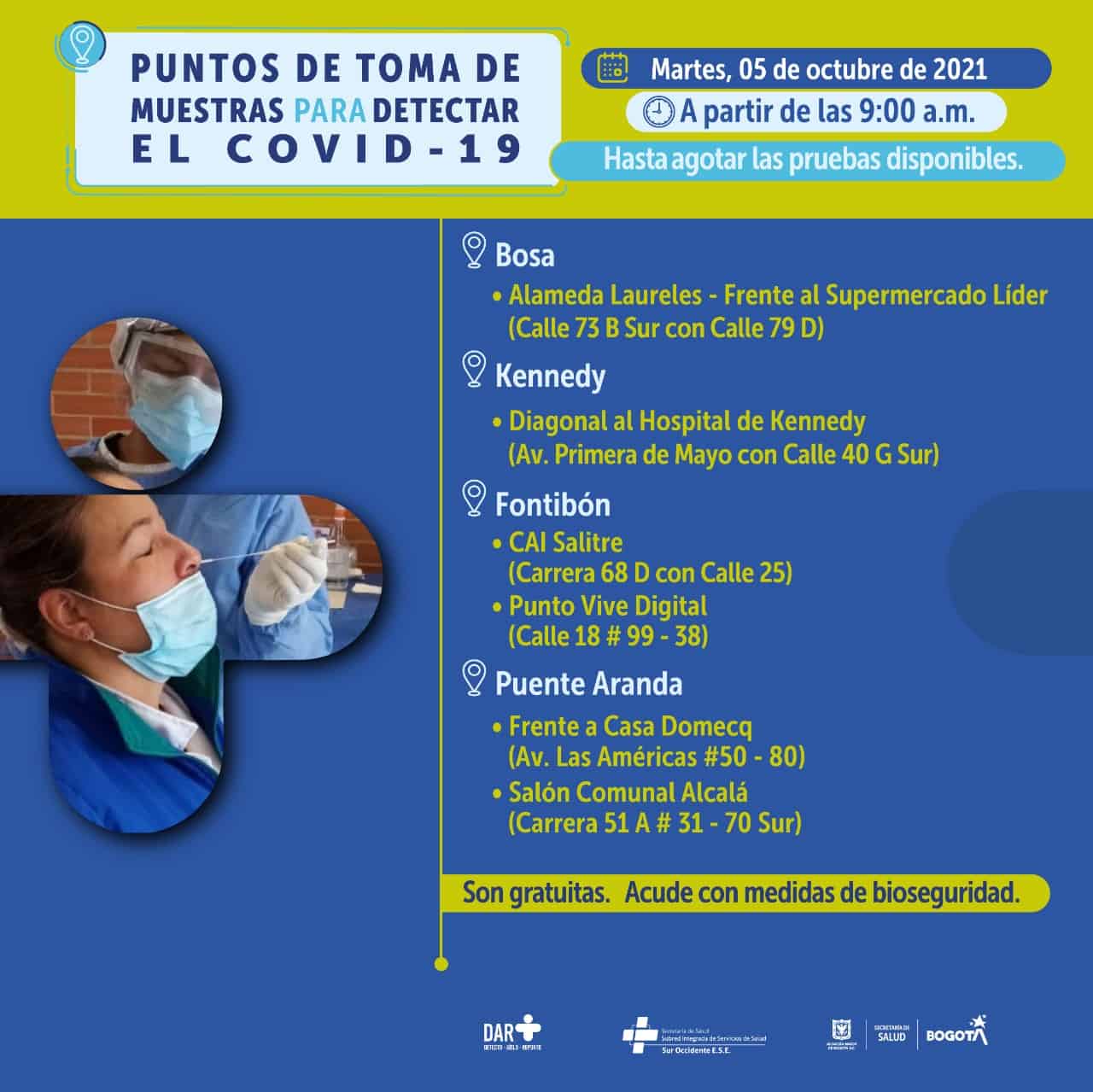 Pruebas covid gratis en Bogotá