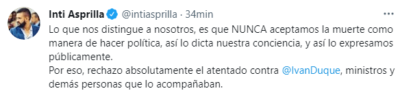 Rechazo atentado contra Duque