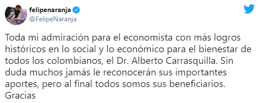 https://twitter.com/FelipeNaranja/status/1389350415125319695?ref_src=twsrc%5Etfw%7Ctwcamp%5Etweetembed%7Ctwterm%5E1389350415125319695%7Ctwgr%5E%7Ctwcon%5Es1_&ref_url=https%3A%2F%2Fwww.noticiasrcn.com%2Fcolombia%2Freacciones-a-llegada-de-jose-manuel-restrepo-al-ministerio-de-hacienda-379149