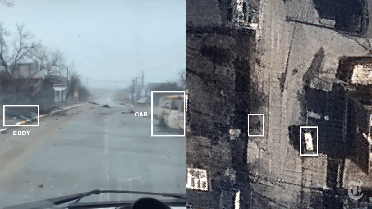 Calle Yablonska, Bucha / Foto: Captura de pantalla NYT