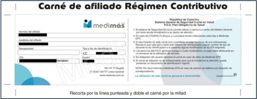 Carné de Régimen Contributivo 
