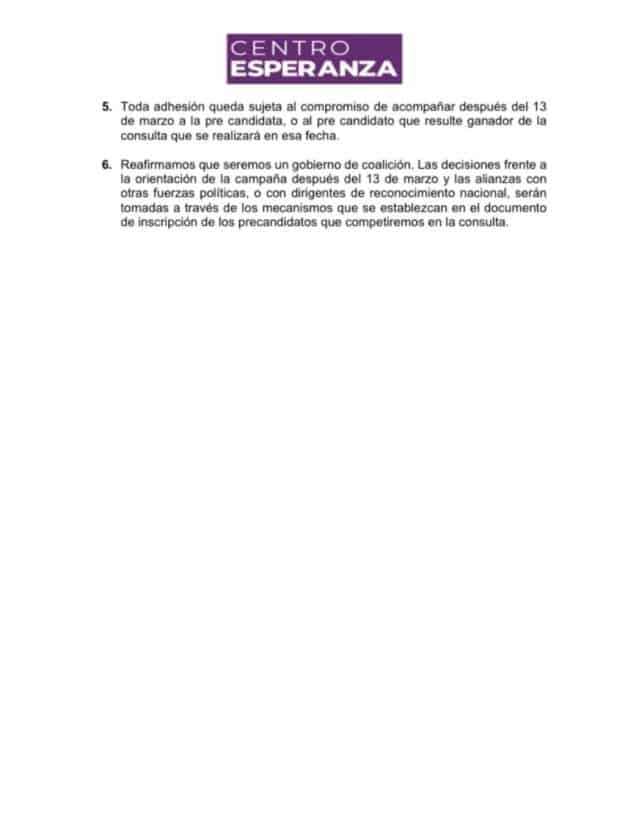 Coalición Centro Esperanza, comunicado 2