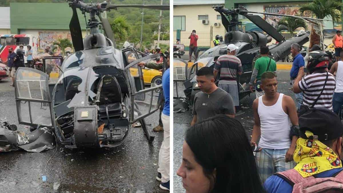 Helicóptero cayó en vía de Portoviejo, Ecuador Foto: Archivo particular