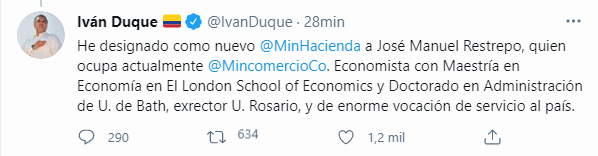 Jose Manuel Restrepo, ministro de Hacienda