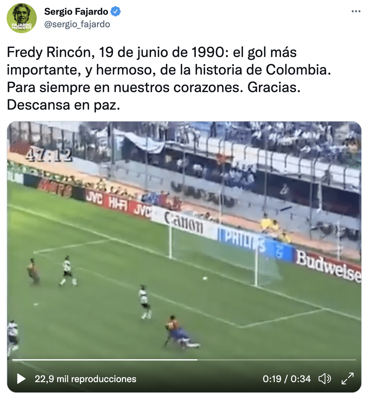 Sergio Fajardo recuerda a Rincón
