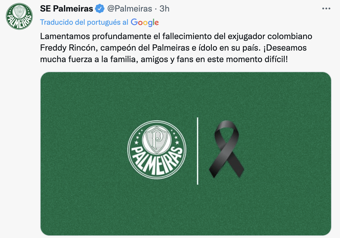 Mensaje del Palmeiras a Freddy Rincón