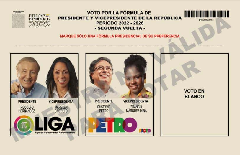 Tarjetón segunda vuelta presidencial