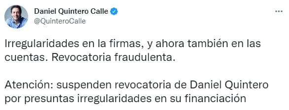 Twitter Daniel Quintero, alcalde de Medellín