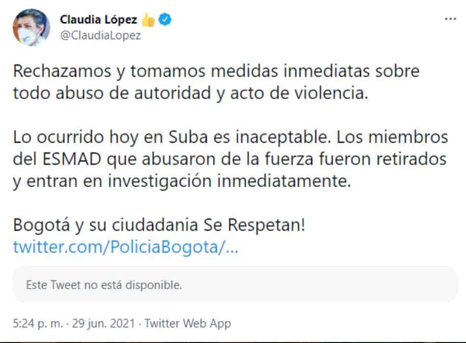 Foto: Twitter (@ClaudiaLopez)